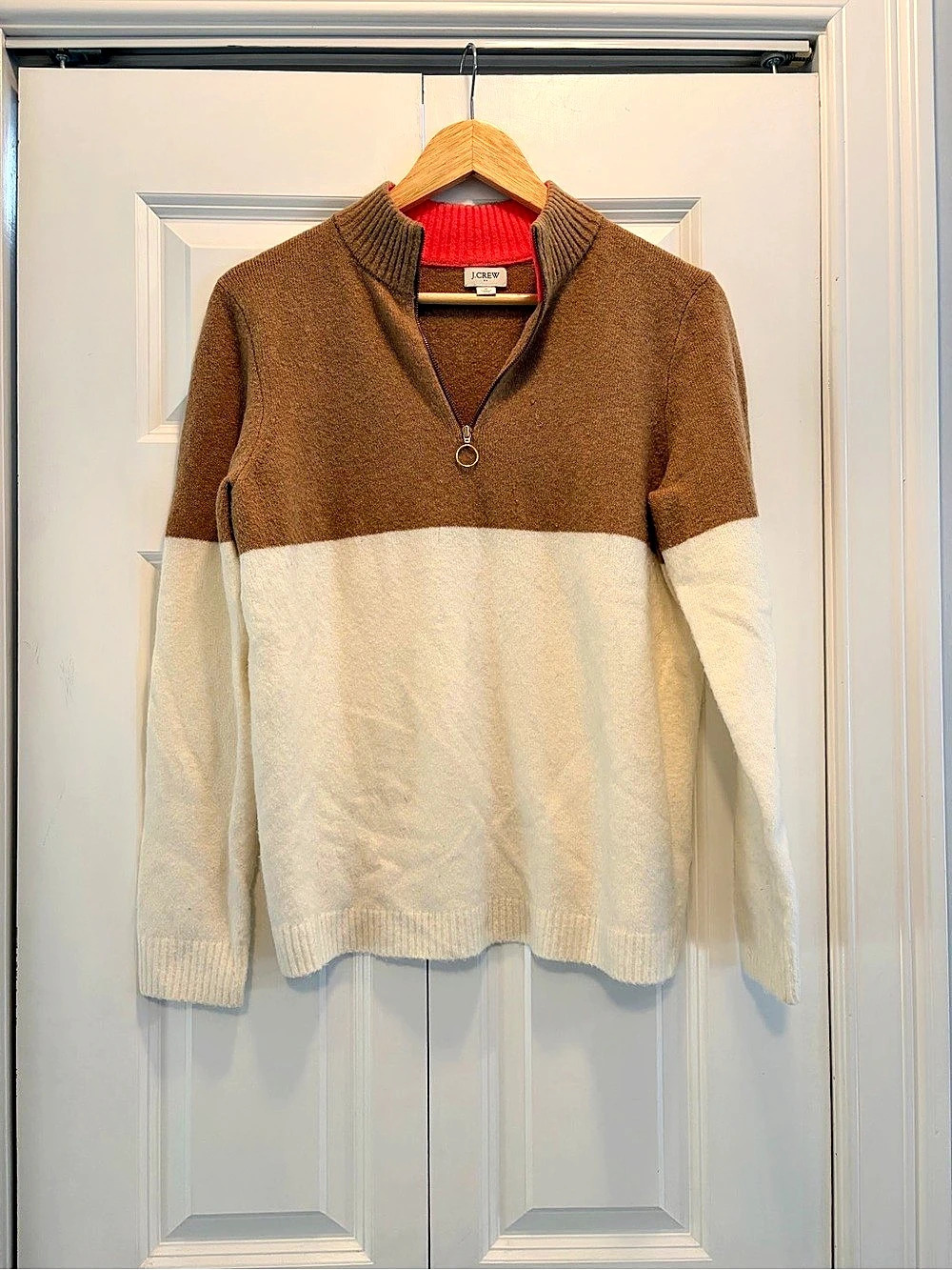J.Crew Colorblock Half-Zip Sweater Brown & Cream Small